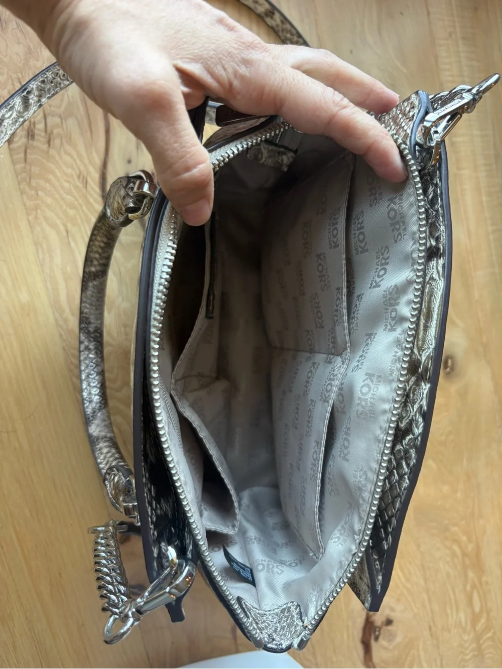 Michael Kors Ellis Large Python-Embossed Leather Satchel Bag